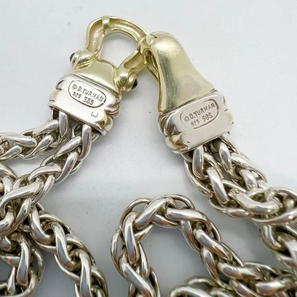 David Yurman Gold Buckle Double Wheat Chain Necklace With Rhodolite Garnet - Picture 11 of 14